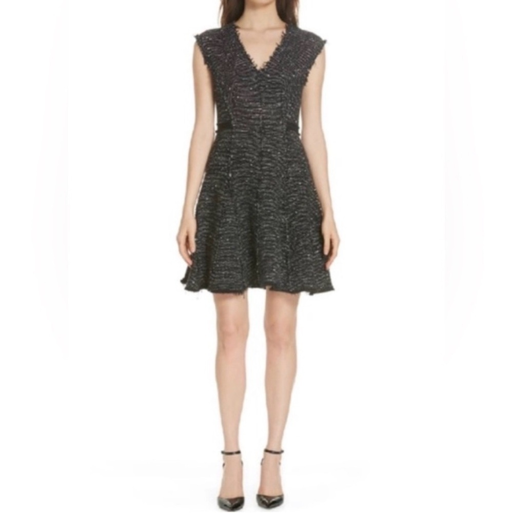 NWT Rebecca Taylor tweed black & white fit & flare dress sleeveless v neck sz 6